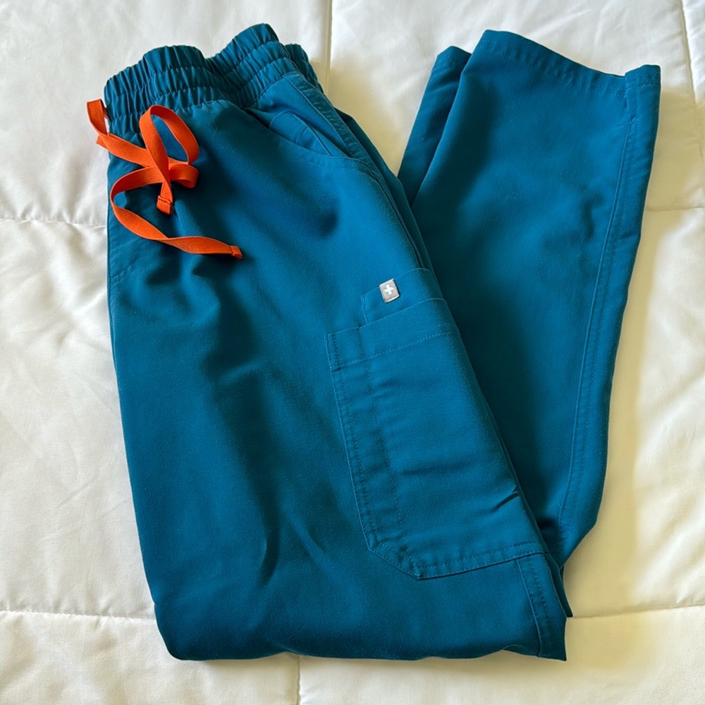 Figs High Waisted Yola Skinny scrub pants, Alps Blue